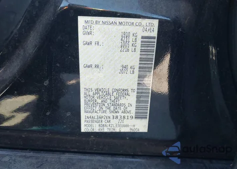 2014 Nissan Altima 2.5 S from USA, damaged, VIN 1N4AL3AP2EN383819